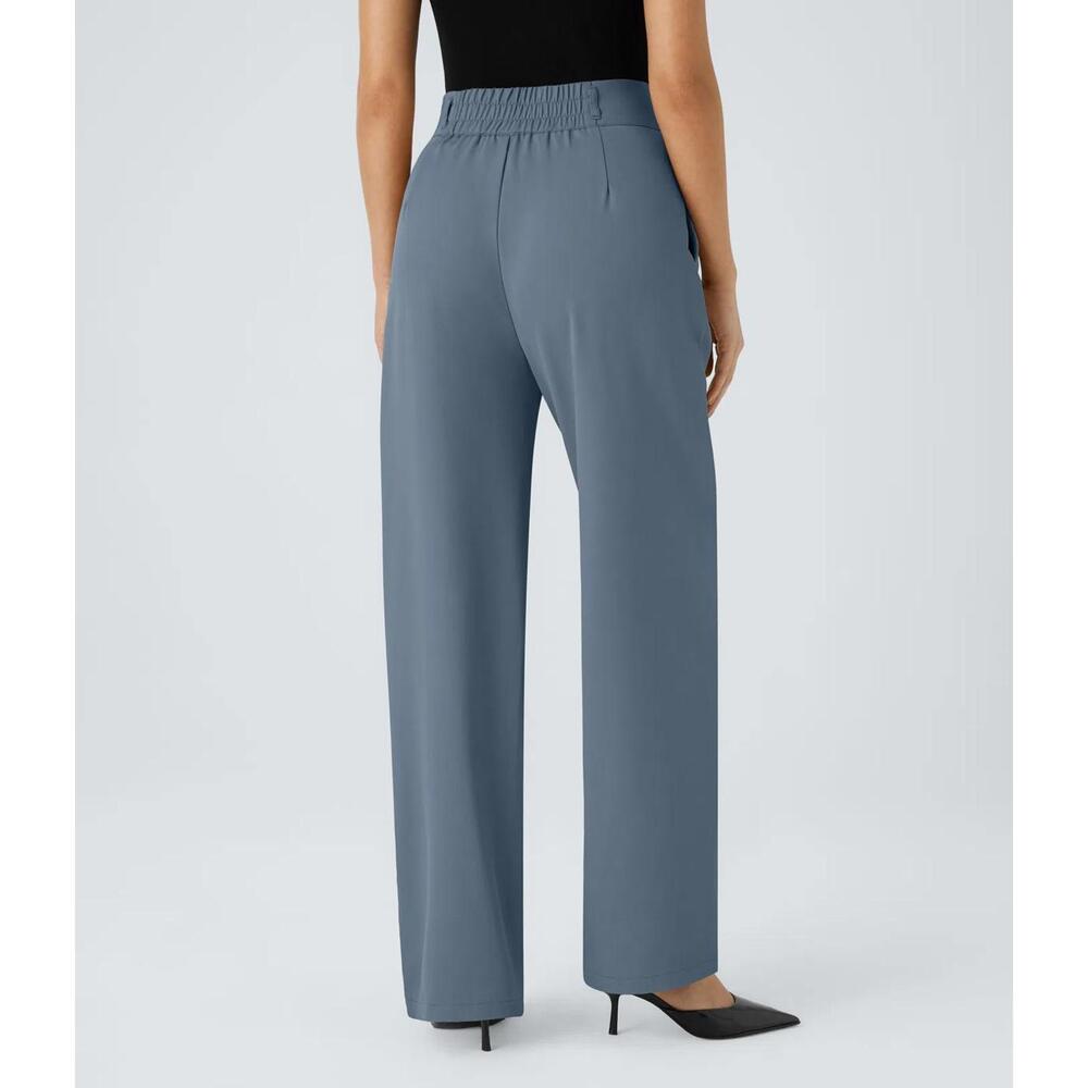 NWT Halara Flex High Waisted Shirred Straight Leg Work Pants Size Medium Petite - Picture 2 of 6